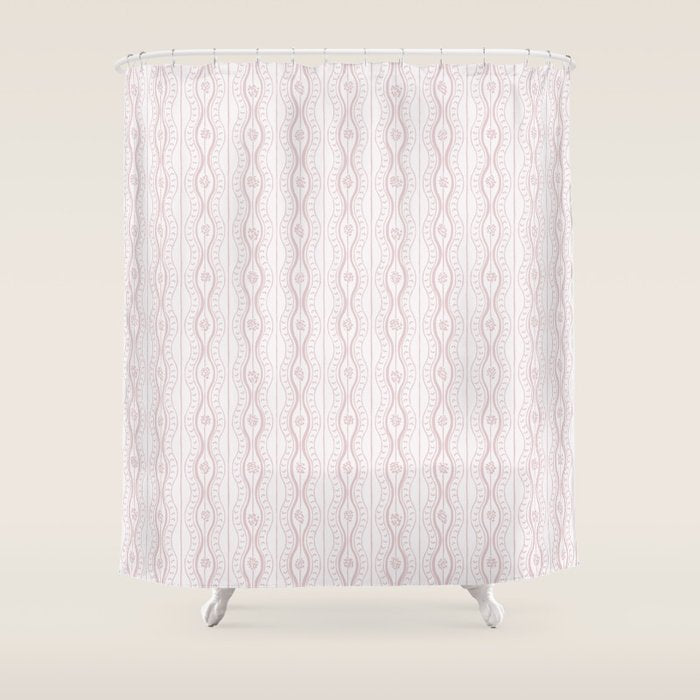 Wavy lines and tiny blooms - soft blush baby pink tones pattern Shower Curtain Gallery Image 1