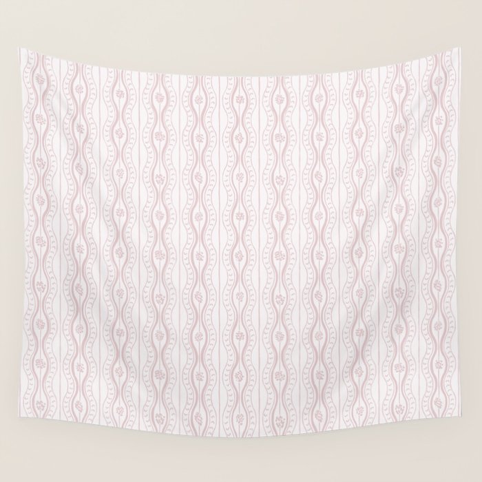 Wavy lines and tiny blooms - soft blush baby pink tones pattern Wall Tapestry Gallery Image 4