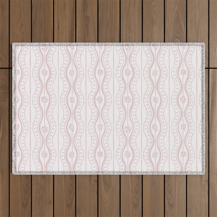 Wavy lines and tiny blooms - soft blush baby pink tones pattern Outdoor Rug Gallery Image 1