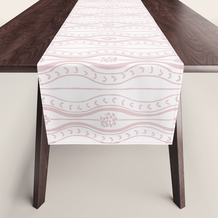Wavy lines and tiny blooms - soft blush baby pink tones pattern Table Runner Gallery Image 1
