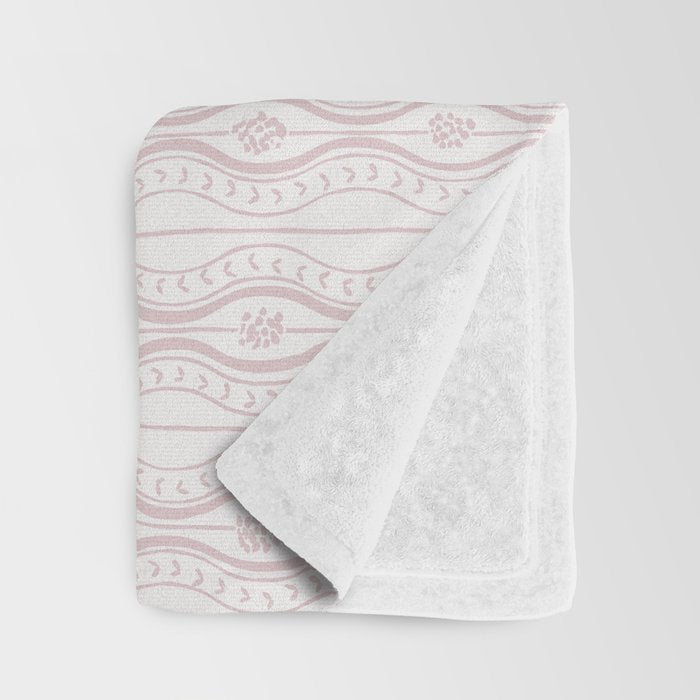 Wavy lines and tiny blooms - soft blush baby pink tones pattern Throw Blanket Gallery Image 3