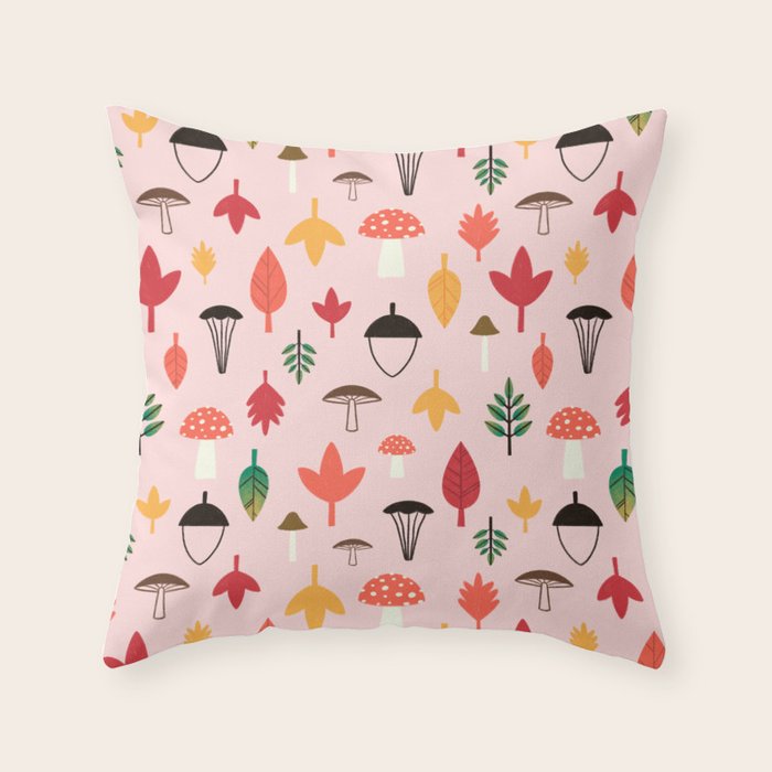 Foraged Mushrooms and Fall Acorns Throw Pillow Gallery Image 6