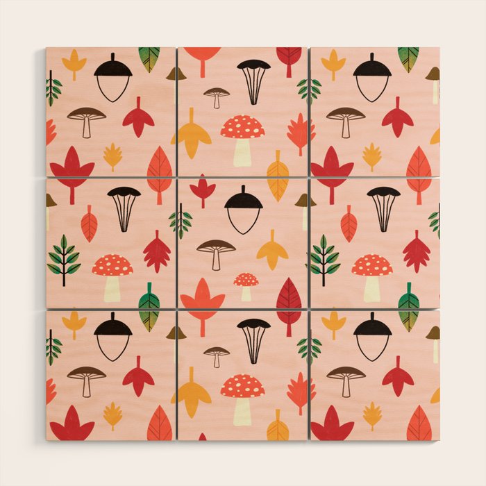 Foraged Mushrooms and Fall Acorns Wood Wall Art Gallery Image 1