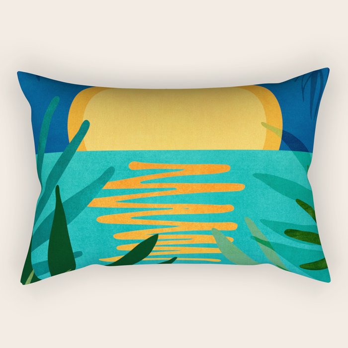 Moon Rise Tropical Landscape Rectangular Pillow Gallery Image 1