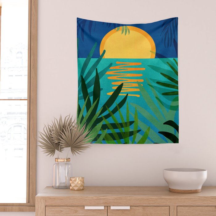 Moon Rise Tropical Landscape Wall Tapestry Gallery Image 2
