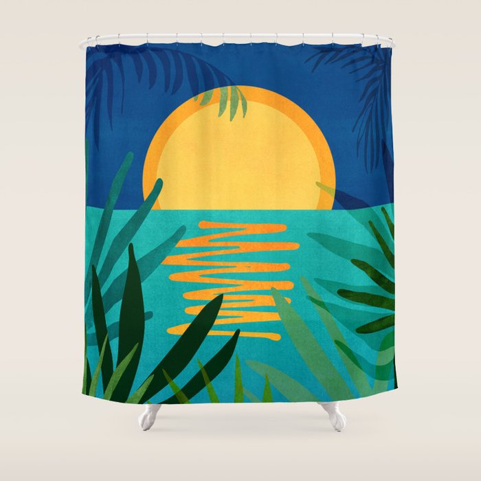 Moon Rise Tropical Landscape Shower Curtain Gallery Image 1