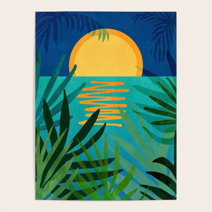Moon Rise Tropical Landscape Poster Gallery Image 4