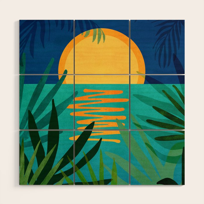 Moon Rise Tropical Landscape Wood Wall Art Gallery Image 1