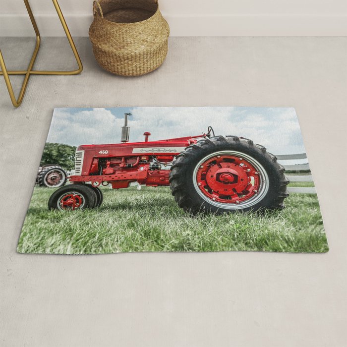 Vintage IH Farmall 450 Side View Red Tractor Rug Gallery Image 1