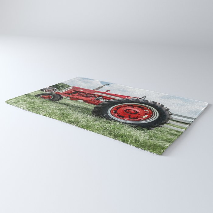 Vintage IH Farmall 450 Side View Red Tractor Rug Gallery Image 3