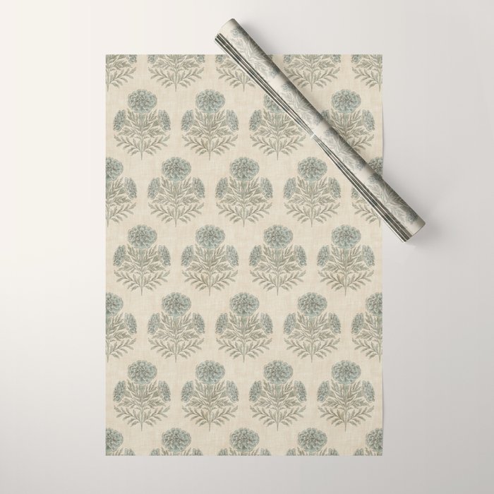 Marigold - sage and dusty blue on linen Wrapping Paper Gallery Image 1