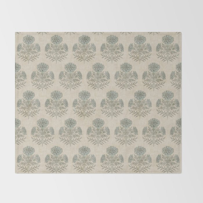 Marigold - sage and dusty blue on linen Throw Blanket Gallery Image 2