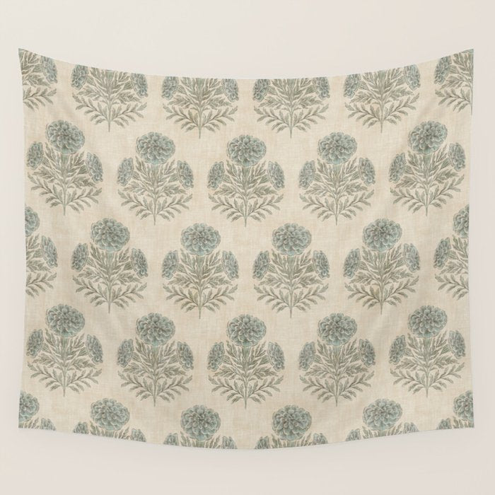 Marigold - sage and dusty blue on linen Wall Tapestry Gallery Image 4