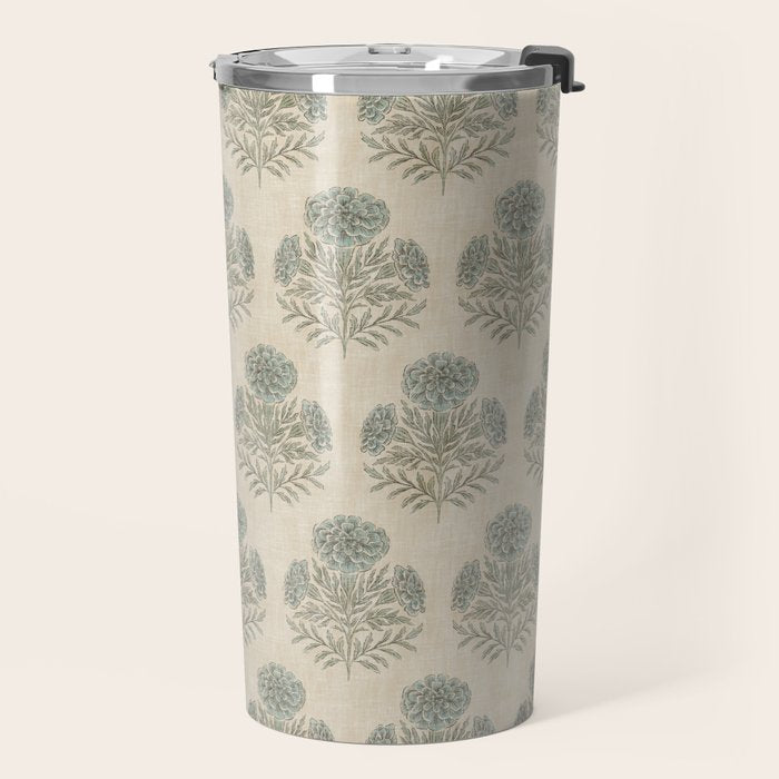 Marigold - sage and dusty blue on linen Travel Mug Gallery Image 2