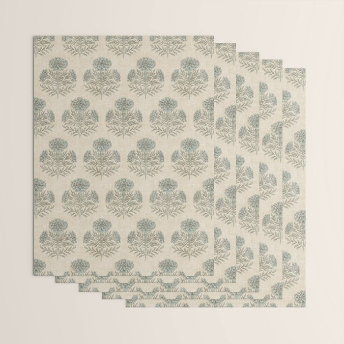 Marigold - sage and dusty blue on linen Wrapping Paper Gallery Image 3