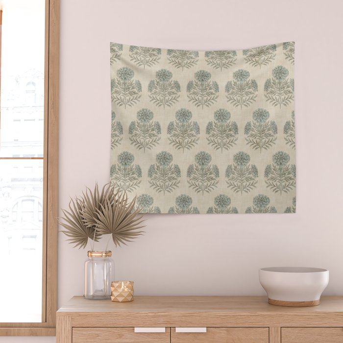 Marigold - sage and dusty blue on linen Wall Tapestry Gallery Image 2