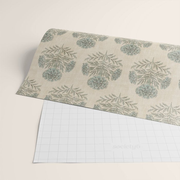 Marigold - sage and dusty blue on linen Wrapping Paper Gallery Image 2