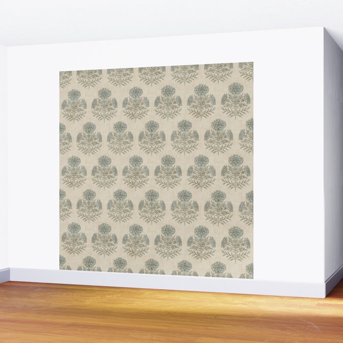 Marigold - sage and dusty blue on linen Wall Mural Gallery Image 2