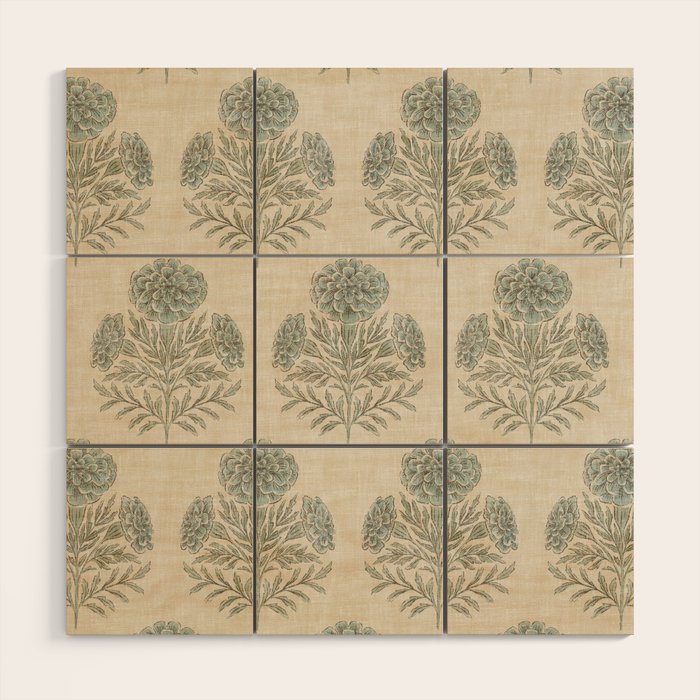 Marigold - sage and dusty blue on linen Wood Wall Art Gallery Image 1
