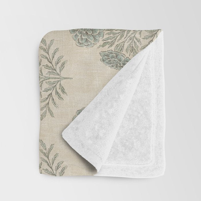 Marigold - sage and dusty blue on linen Throw Blanket Gallery Image 3