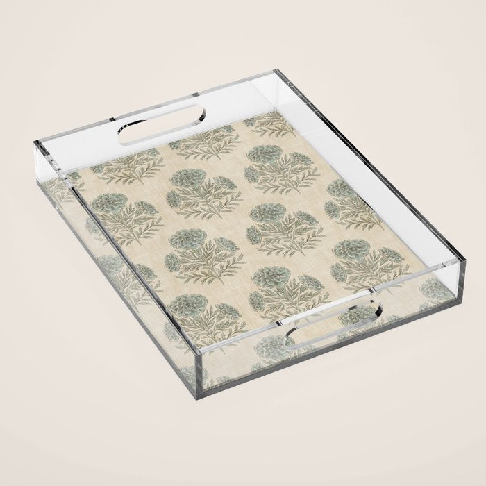 Marigold - sage and dusty blue on linen Acrylic Tray Gallery Image 1
