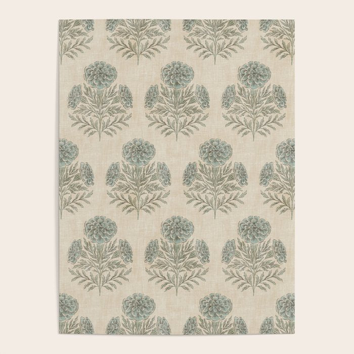 Marigold - sage and dusty blue on linen Poster Gallery Image 4