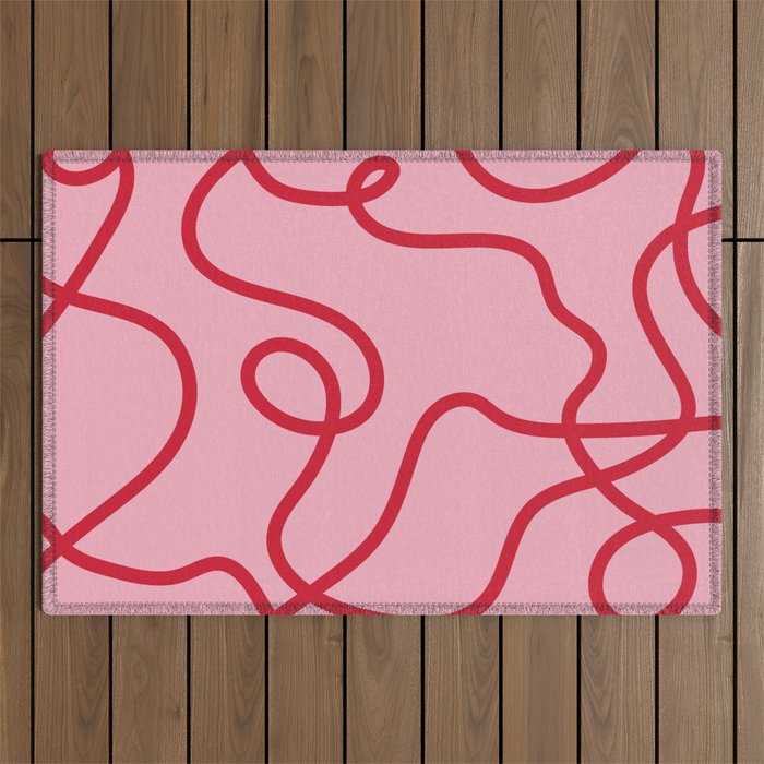 Abstract Lines pink and red Outdoor Rug Gallery Image 1