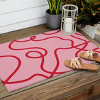 Abstract Lines pink and red Outdoor Rug Gallery Image 2