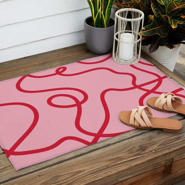 Abstract Lines pink and red Outdoor Rug Gallery Image 2
