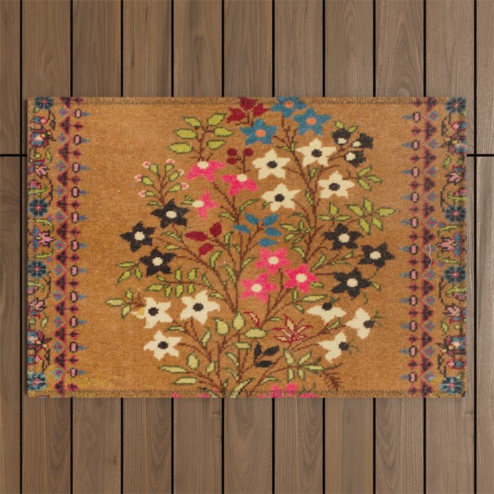 Kashan Vintage Central Persian Mat Print Outdoor Rug Gallery Image 1