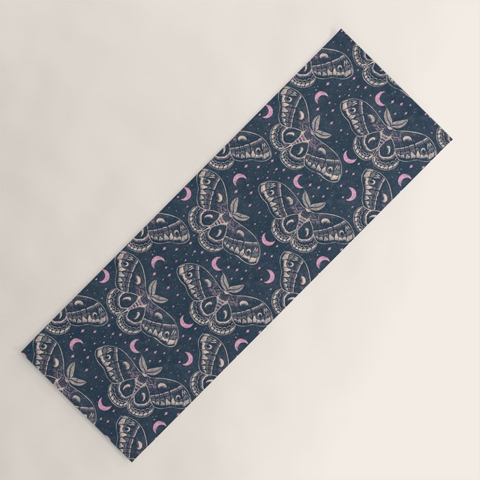 Celestial Cecropia - midnight blue and orchid  Yoga Mat Gallery Image 1