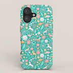 Dinosaurs + Unicorns on Teal iPhone Case Gallery Image 1