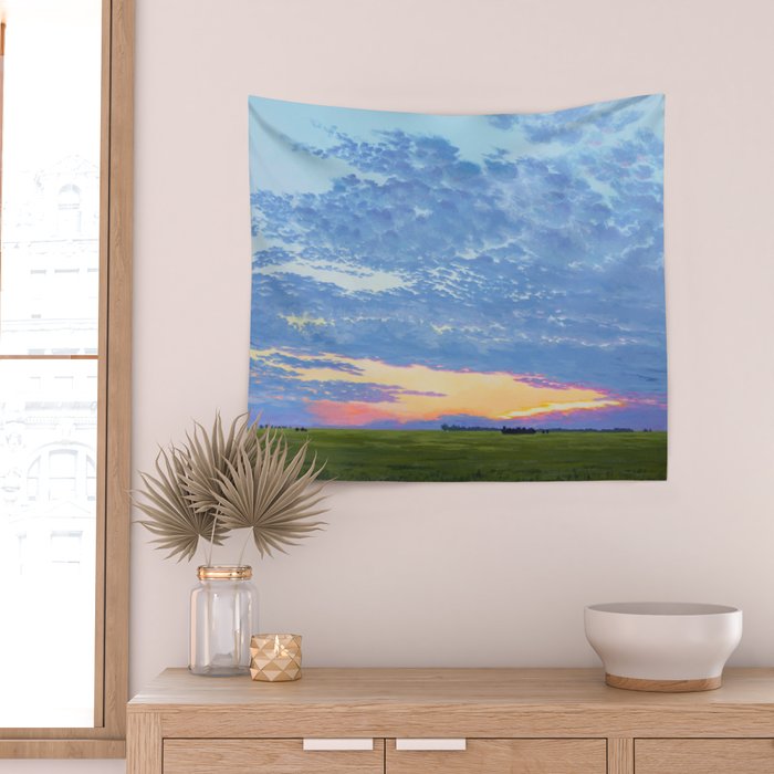 Prairie Summer Sunset Wall Tapestry Gallery Image 2