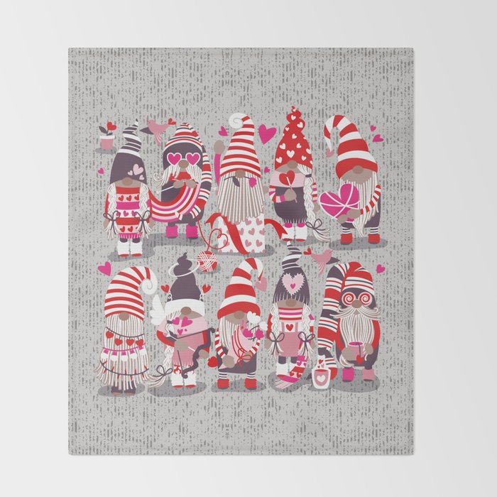 I gnome you more // grey background red and pink Valentine's Day gnomes and motifs Throw Blanket Gallery Image 2