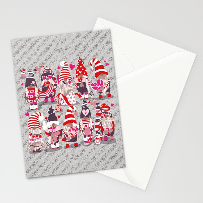 I gnome you more // grey background red and pink Valentine's Day gnomes and motifs Stationery Card Gallery Image 2