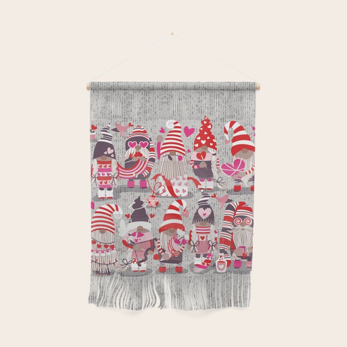 I gnome you more // grey background red and pink Valentine's Day gnomes and motifs Wall Hanging Gallery Image 1