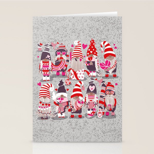 I gnome you more // grey background red and pink Valentine's Day gnomes and motifs Stationery Card Gallery Image 2