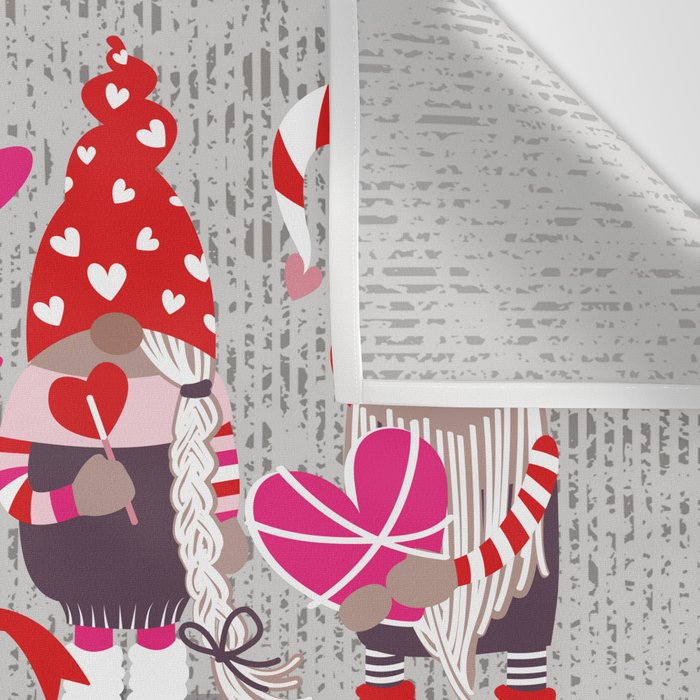 I gnome you more // grey background red and pink Valentine's Day gnomes and motifs Wall Tapestry Gallery Image 3