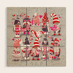 I gnome you more // grey background red and pink Valentine's Day gnomes and motifs Wood Wall Art Gallery Image 1