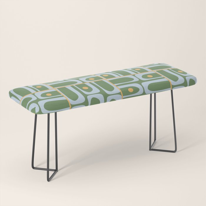 Mid Century Modern Piquet Abstract Multi Pattern in Green Light Blue Yellow-Orange Bench Gallery Image 1