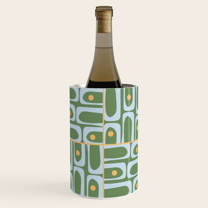 Mid Century Modern Piquet Abstract Multi Pattern in Green Light Blue Yellow-Orange Wine Chiller Gallery Image 1