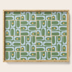 Mid Century Modern Piquet Abstract Multi Pattern in Green Light Blue Yellow-Orange Serving Tray Gallery Image 1