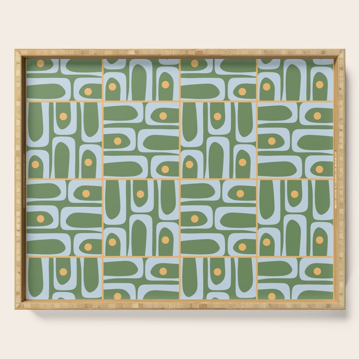 Mid Century Modern Piquet Abstract Multi Pattern in Green Light Blue Yellow-Orange Serving Tray Gallery Image 1
