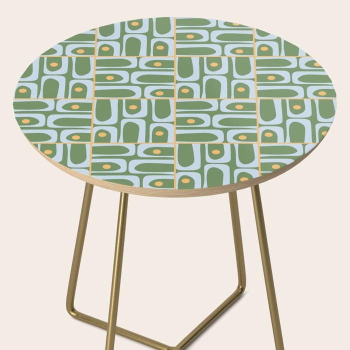 Mid Century Modern Piquet Abstract Multi Pattern in Green Light Blue Yellow-Orange Side Table Gallery Image 2