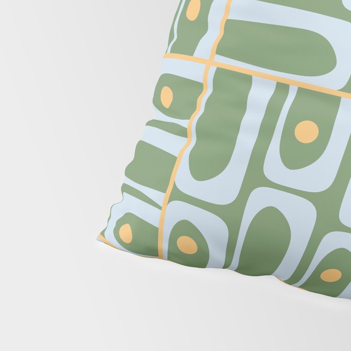 Mid Century Modern Piquet Abstract Multi Pattern in Green Light Blue Yellow-Orange Pillow Sham Gallery Image 4