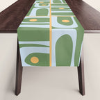 Mid Century Modern Piquet Abstract Multi Pattern in Green Light Blue Yellow-Orange Table Runner Gallery Image 1