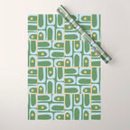 Mid Century Modern Piquet Abstract Multi Pattern in Green Light Blue Yellow-Orange Wrapping Paper Gallery Image 1