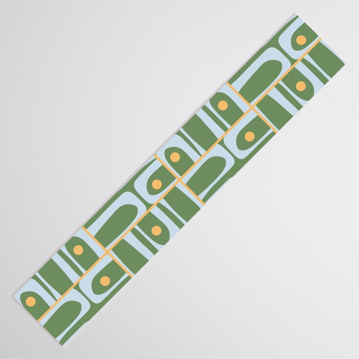 Mid Century Modern Piquet Abstract Multi Pattern in Green Light Blue Yellow-Orange Table Runner Gallery Image 3