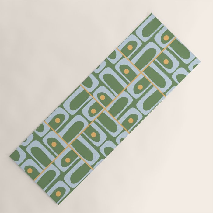 Mid Century Modern Piquet Abstract Multi Pattern in Green Light Blue Yellow-Orange Yoga Mat Gallery Image 1