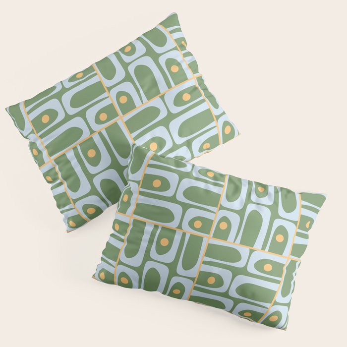 Mid Century Modern Piquet Abstract Multi Pattern in Green Light Blue Yellow-Orange Pillow Sham Gallery Image 3